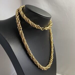 Vintage Twisted Chain Necklace Chunky Gold Tone 29" Long Retro Jewelry